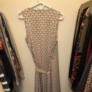 Julie Brown Light Blue, Orange, Gold Wrap Dress